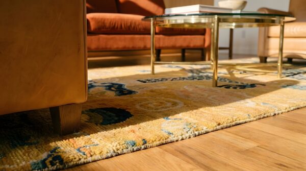 Antique chinese dragon and cloud band design yellow hallway runner rug 6 Antique chinese dragon and cloud band design yellow hallway runner rug (sku 23878) - in-room detail