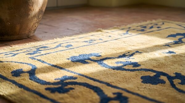 Antique chinese dragon design yellow hand knotted wool pile peking rug 6 Antique chinese dragon design yellow hand knotted wool pile peking rug (sku 22190) - in-room detail