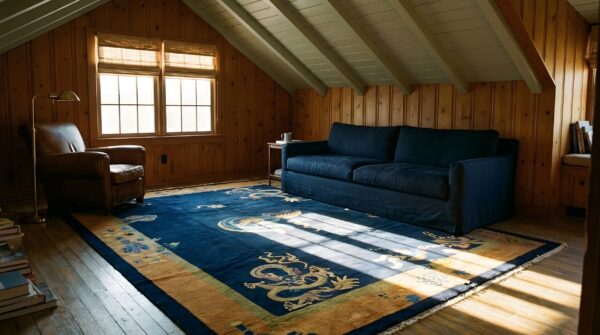 Antique chinese dragons and bird of paradise pattern peking rug (sku 24921) - room view