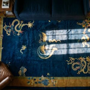 Antique Chinese Dragons and Bird Of Paradise Pattern Peking Rug (SKU 24921) - styled overhead view