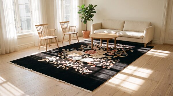 Antique chinese floral knotted rug 8 Antique chinese floral knotted rug (sku 25094) - room view