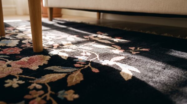 Antique chinese floral knotted rug 9 Antique chinese floral knotted rug (sku 25094) - in-room detail