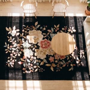 Antique Chinese Floral Knotted Rug (SKU 25094) - styled overhead view