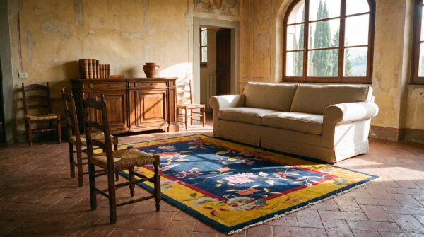 Antique chinese floral blue 1920s rug 9 Antique chinese floral blue 1920s rug (sku 25097) - room view