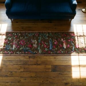Antique Chinese Floral Hallway Runner Rug (SKU 24713) - styled overhead view
