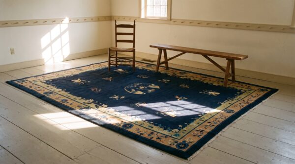 Antique chinese floral, medallion blue 1920s rug (sku 25115) - room view