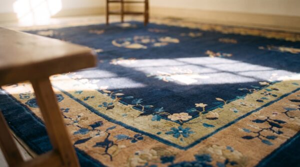 Antique chinese floral, medallion blue 1920s rug (sku 25115) - in-room detail
