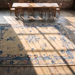 Antique Chinese Floral Medallion Design Room Size Peking Rug (SKU 22501) - styled overhead view