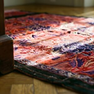 Antique Chinese Floral Red Square 1890s Textile Art Rug (SKU 23839) - in-room detail