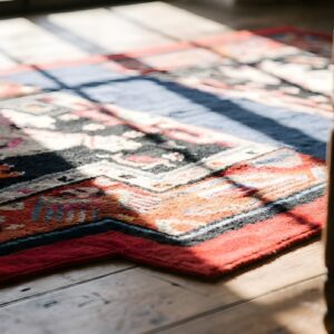 Antique Chinese Foo Dog Design Red Saddle Horse Cover Rug (SKU 22022) - in-room detail