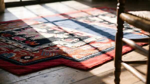 Antique chinese foo dog design red saddle horse cover rug 8 Antique chinese foo dog design red saddle horse cover rug (sku 22022) - in-room detail