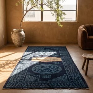 Antique Chinese Geometric Medallion Wool Hand Knotted Pile Blue 1930s Rug (SKU 22039) - room view