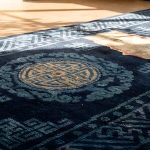 Antique Chinese Geometric Medallion Wool Hand Knotted Pile Blue 1930s Rug (SKU 22039) - in-room detail
