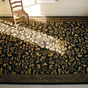 Chinese Hallway Runner Antique Wool 1920s Rectangle - Peking Knotted Blue Rug (SKU 23508) - styled overhead view