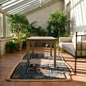 Antique Chinese Horse Saddle Cover Blue Color Rug (SKU 25398) - room view