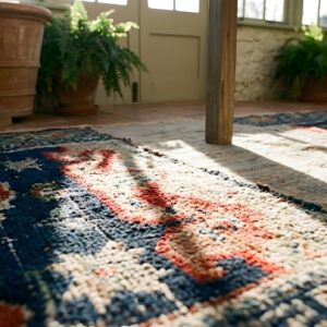 Antique Chinese Horse Saddle Cover Blue Color Rug (SKU 25398) - in-room detail