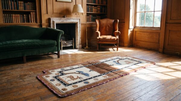 Antique chinese wool ivory beige cream white hand knotted pile rug 7 Antique chinese wool ivory beige cream white hand knotted pile rug (sku 21974) - room view