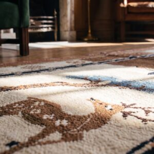 Antique Chinese Wool Ivory Beige Cream White Hand Knotted Pile Rug (SKU 21974) - in-room detail