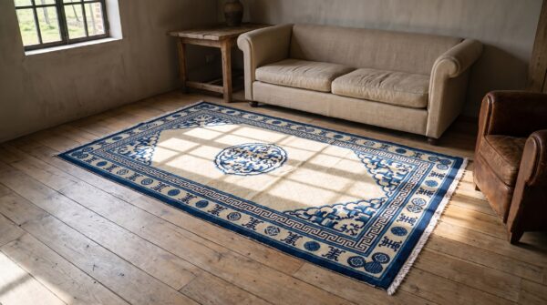 Antique chinese ivory field color wool pile peking rug 6 Antique chinese ivory field color wool pile peking rug (sku 21999) - room view