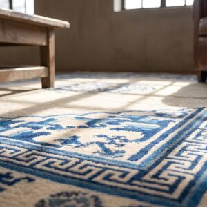 Antique Chinese Ivory Field Color Wool Pile Peking Rug (SKU 21999) - in-room detail