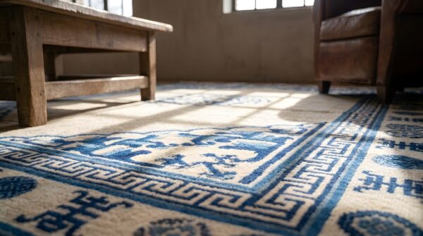 Antique chinese ivory field color wool pile peking rug 7 Antique chinese ivory field color wool pile peking rug (sku 21999) - in-room detail