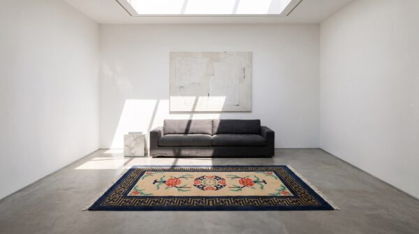 Antique chinese ivory small scatter size floral peking scatter rug 5 Antique chinese ivory small scatter size floral peking scatter rug (sku 23226) - room view