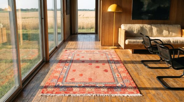 Antique chinese - kansu hallway runner wool coral rug 10 Antique chinese - kansu hallway runner wool coral rug (sku 21301) - room view