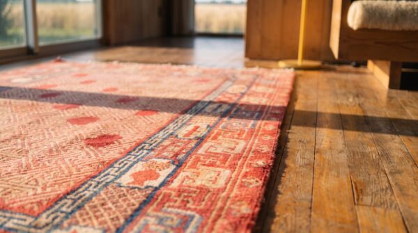 Antique chinese - kansu hallway runner wool coral rug 11 Antique chinese - kansu hallway runner wool coral rug (sku 21301) - in-room detail
