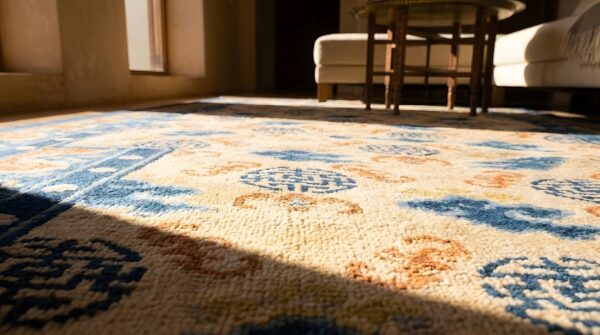 Antique chinese - kansu hallway runner wool ivory rug (sku 25592) - in-room detail