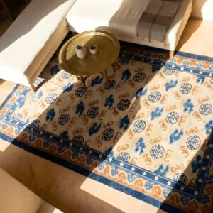 Antique Chinese - Kansu Hallway Runner Wool Ivory Rug (SKU 25592) - styled overhead view
