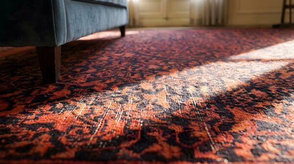 Antique chinese kansu knotted square rug 11 Antique chinese kansu knotted square rug (sku 23500) - in-room detail