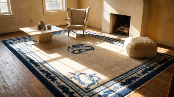 Antique chinese medallion knotted rug 7 Antique chinese medallion knotted rug (sku 25067) - room view