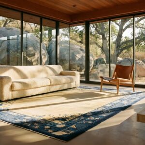 Antique Chinese Minimalist Light Cream Color Open Field Peking Rug (SKU 24955) - room view