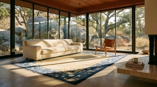 Antique chinese minimalist light cream color open field peking rug 7 Antique chinese minimalist light cream color open field peking rug (sku 24955) - room view