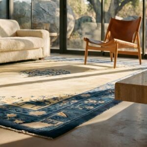 Antique Chinese Minimalist Light Cream Color Open Field Peking Rug (SKU 24955) - in-room detail