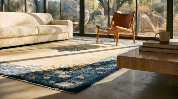 Antique chinese minimalist light cream color open field peking rug 8 Antique chinese minimalist light cream color open field peking rug (sku 24955) - in-room detail