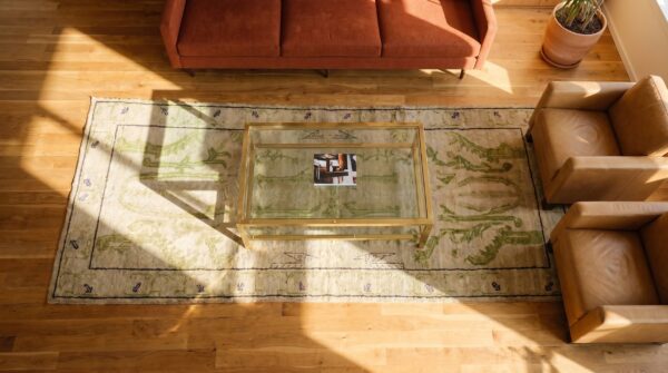 Antique chinese - mongolian hallway runner wool ivory rug 2 Antique chinese - mongolian hallway runner wool ivory rug (sku 21778) - styled overhead view