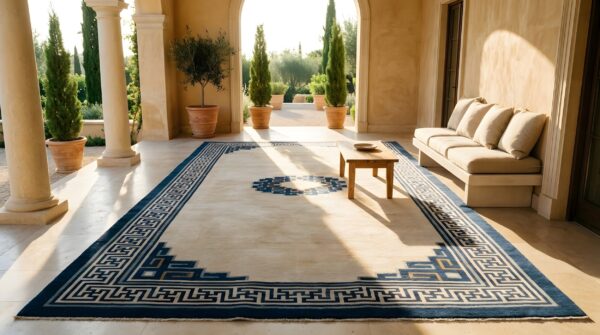 Antique chinese - mongolian large room size wool ivory rug (sku 25579) - room view