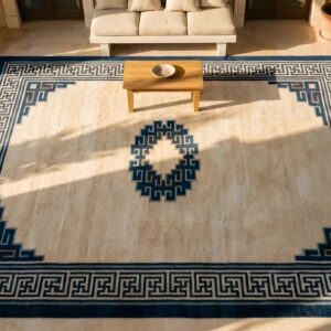 Antique Chinese - Mongolian Large Room Size Wool Ivory Rug (SKU 25579) - styled overhead view