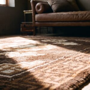 Antique Chinese - Mongolian Small Scatter Size Wool Brown Rug (SKU 21618) - in-room detail