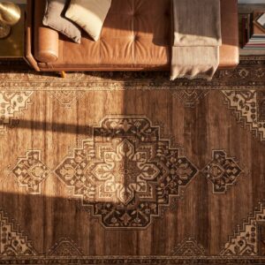 Antique Chinese - Mongolian Small Scatter Size Wool Brown Rug (SKU 21618) - styled overhead view