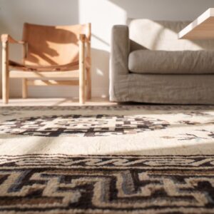 Antique Chinese - Mongolian Small Scatter Size Wool Ivory Rug (SKU 21019) - in-room detail