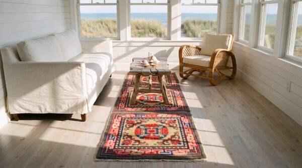 Antique chinese - mongolian small scatter size wool yellow rug (sku 21832) - room view
