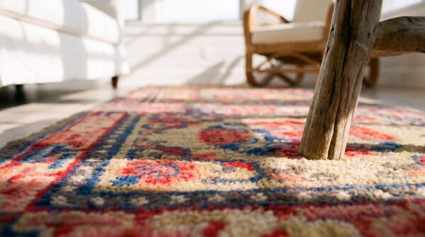 Antique chinese - mongolian small scatter size wool yellow rug (sku 21832) - in-room detail