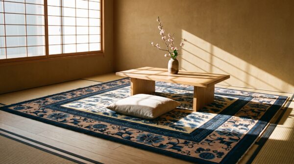 Antique chinese - mongolian knotted square rug (sku 24502) - room view
