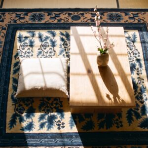 Antique Chinese - Mongolian Knotted Square Rug (SKU 24502) - styled overhead view