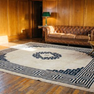 Antique Chinese-Mongolian Square Room Size Wool Ivory Rug (SKU 20430) - room view