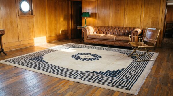 Antique chinese-mongolian square room size wool ivory rug 6 Antique chinese-mongolian square room size wool ivory rug (sku 20430) - room view