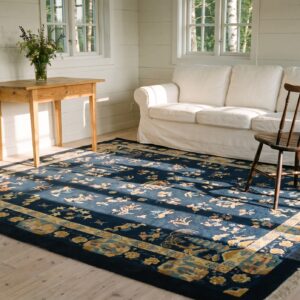 Antique Chinese Navy Blue Allover Floral Pattern Square Peking Rug (SKU 25054) - room view