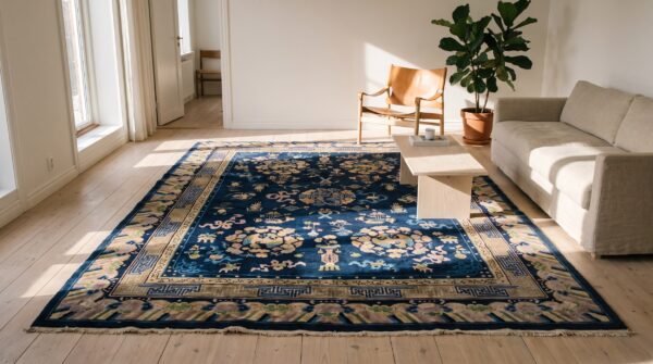 Antique chinese navy blue color room size peking rug 6 Antique chinese navy blue color room size peking rug (sku 22500) - room view